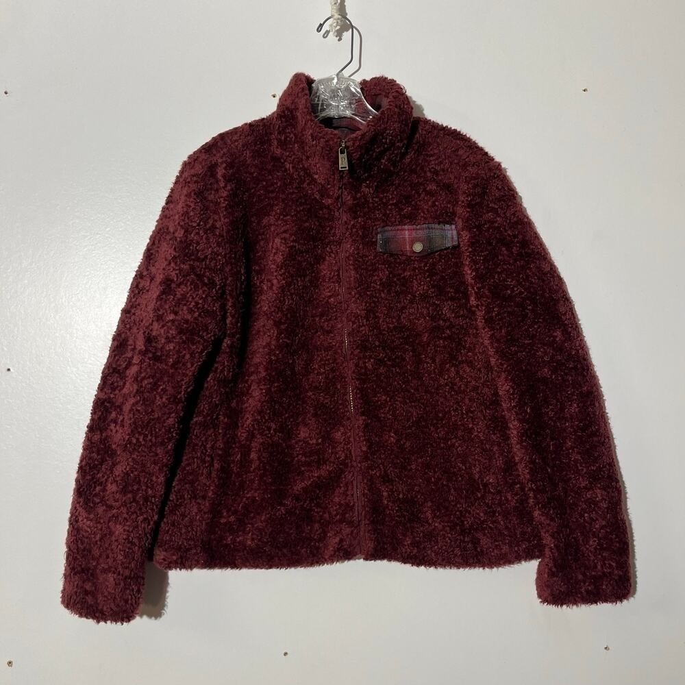 Pendleton Fuzzy Sherpa Maroon Full Zip Flannel Lined Sweater Women's‎ Medium